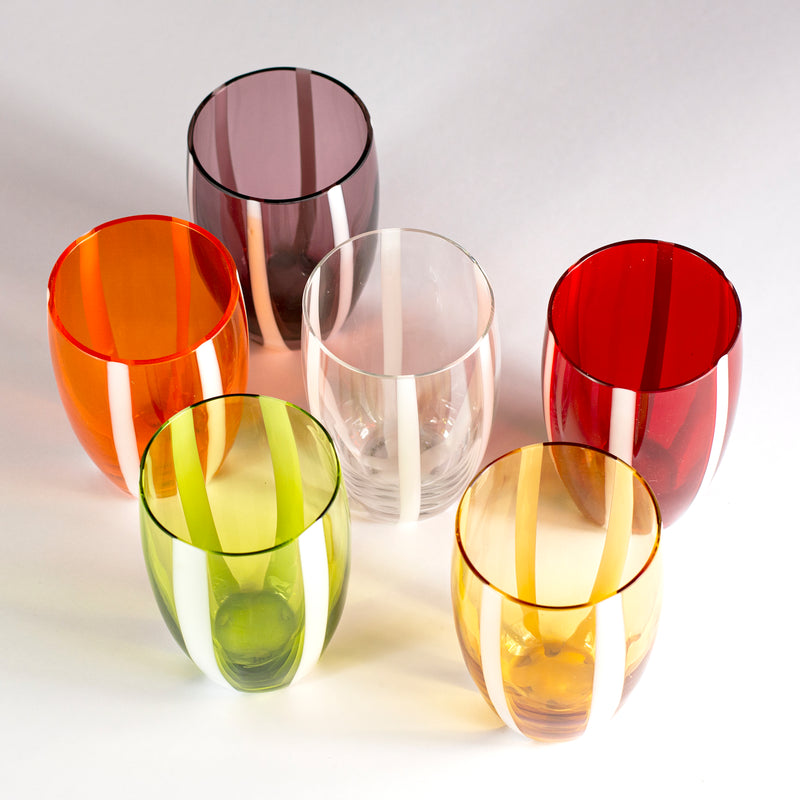 6 pieces set of colored blown glass glasses