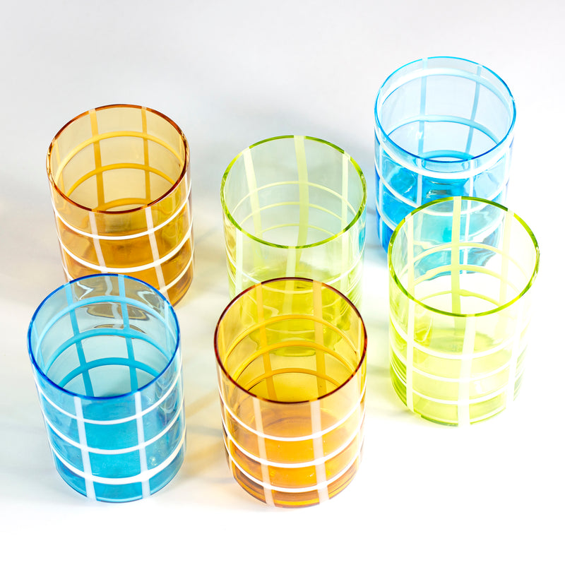 set 6 pezzi bicchieri vetro soffiato colorato