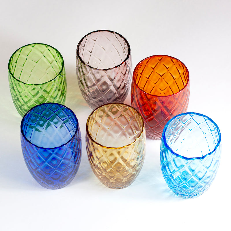 6 pieces set of colored blown glass glasses