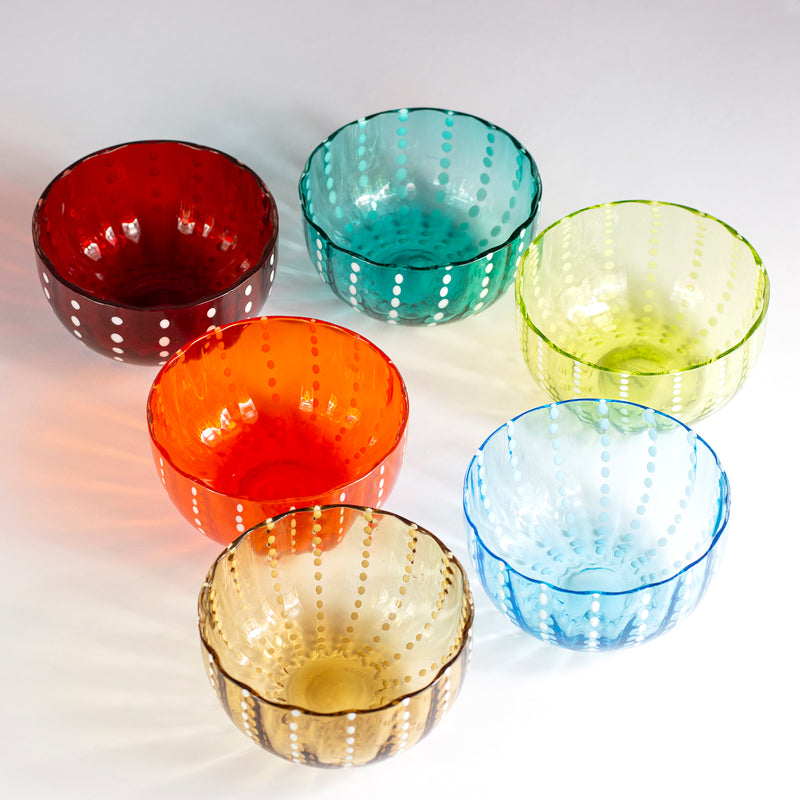 6 pieces set of bowls in colored blown glass