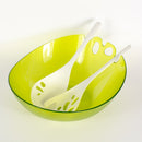 green salad bowl with salad servers