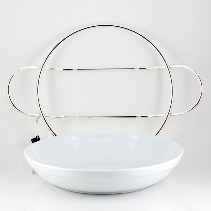 spaghetti bowl in porcelain and removable silver metal base