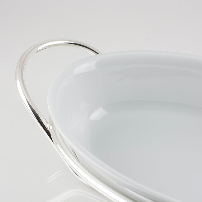 pirofila ovale in porcellana e base removibile in metallo