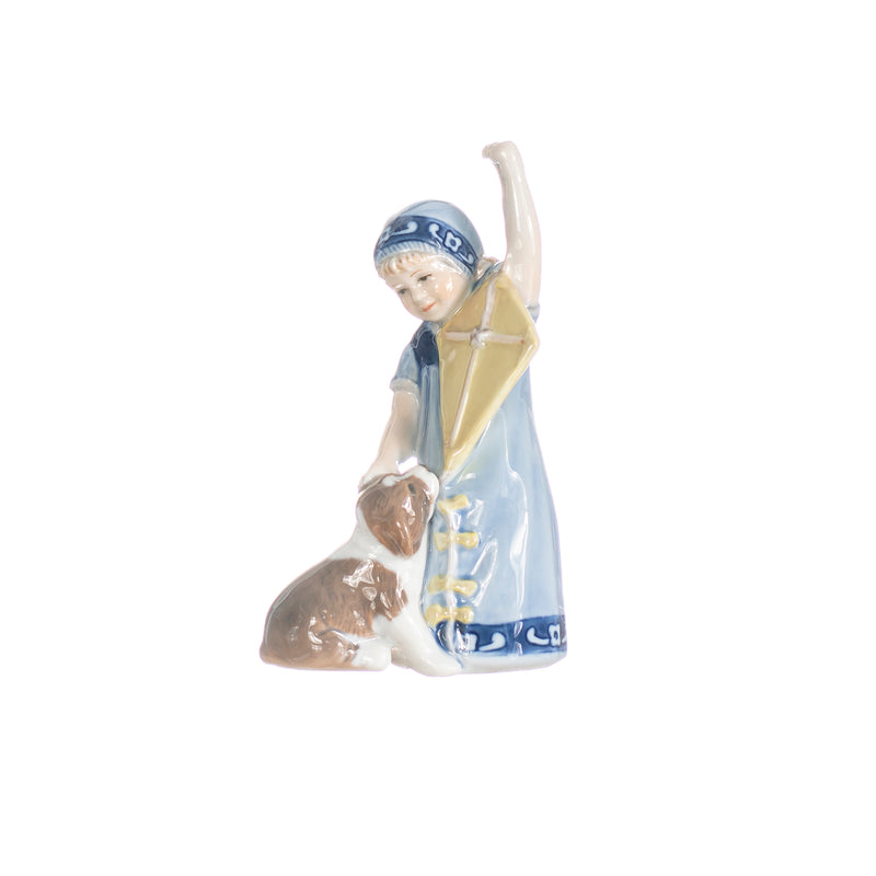 little girl with kite in hand decorated porcelain