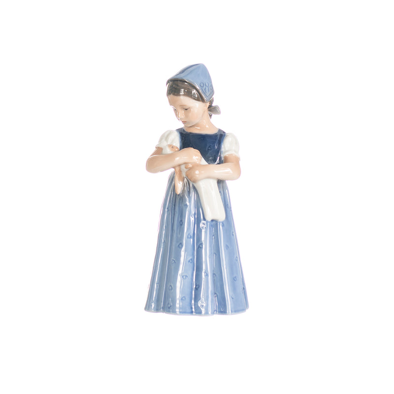 little girl with blue doll in hand decorated porcelain