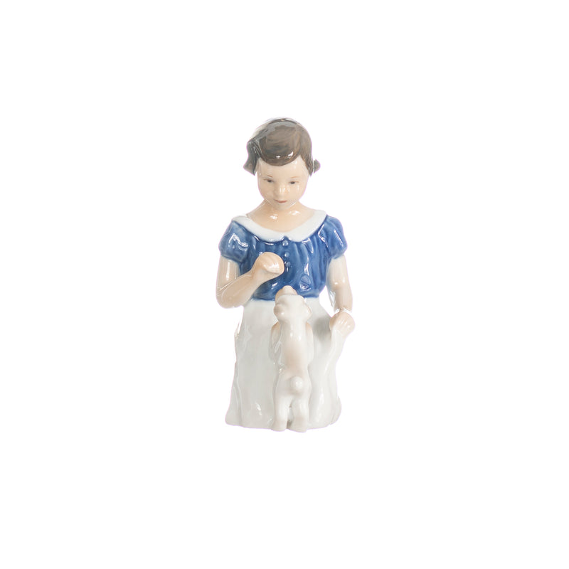 statuina bimba con cucciolo in porcellana decorata a mano
