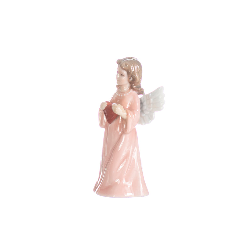 pink angel figurine in hand decorated porcelain