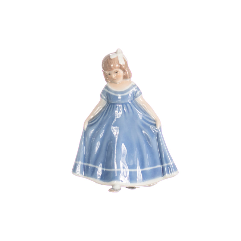 blue girl figurine in hand decorated porcelain