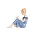 figurine young woman with sparrow in hand decorated porcelain