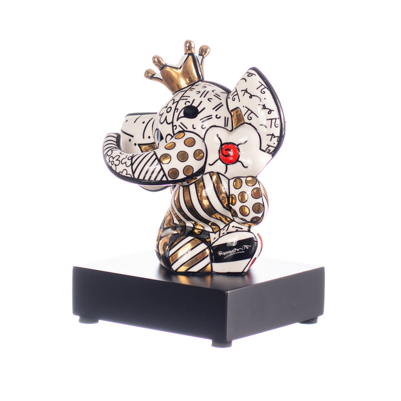 elefantino in porcellana decorato in oro disegnato da Romero Britto